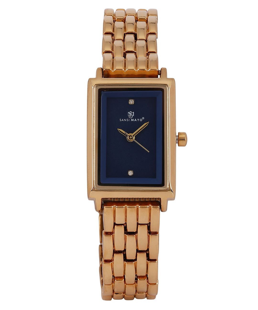 Sansi Mayo Women’s Watch, Bangle & Ring Gift Set — Gold Stainless Steel with Blue Dial & Crystal Egyptian Stone