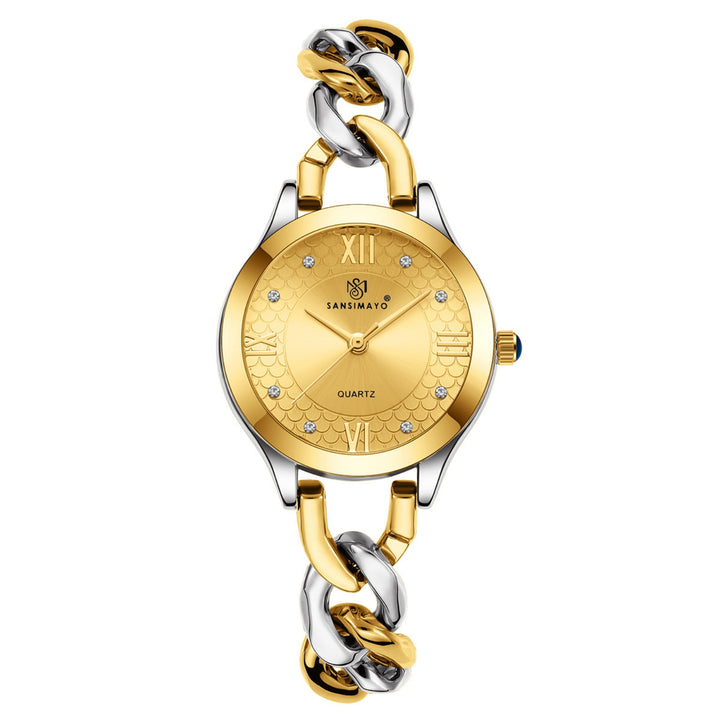 Zeenat Two Tone Silver Gold Gold Dial Quartz Watch