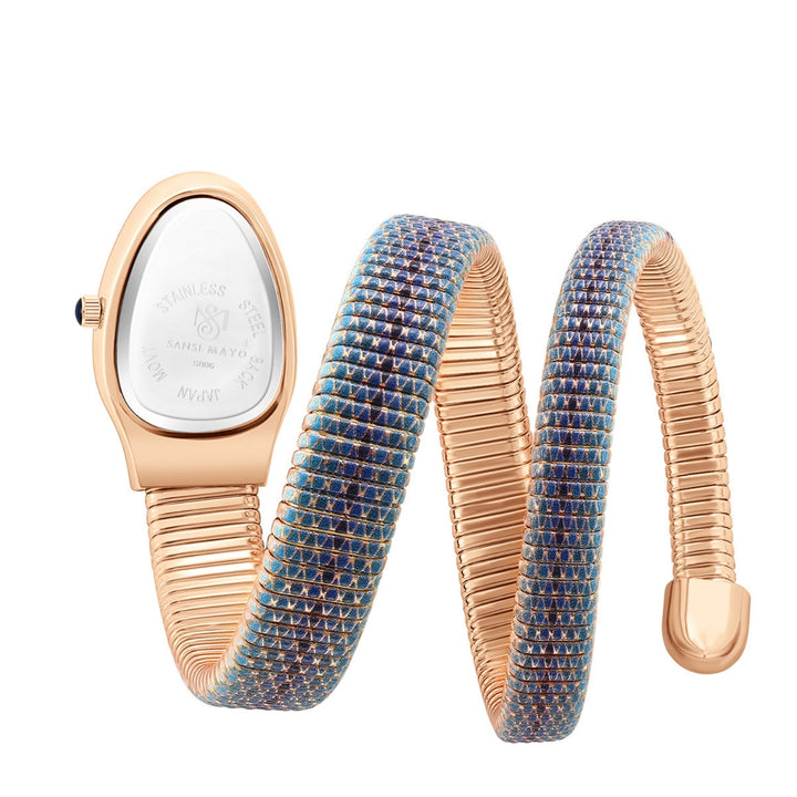 Sansi Mayo Koil Snake Watch — Two Tone Rose Gold & Sky Blue Edition