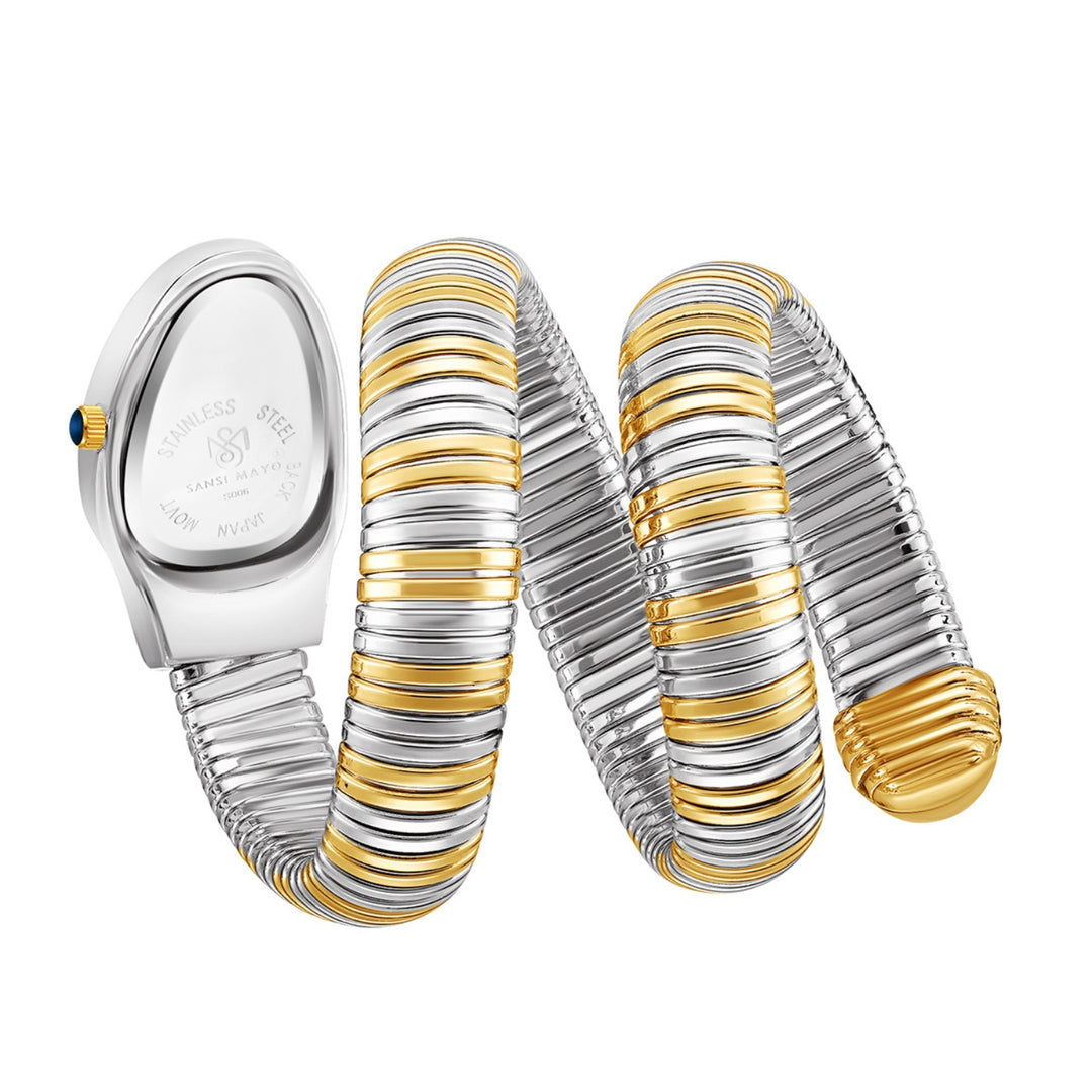 Snake 2.0 Two-Tone Silver Gold Coil Bracelet Watch — Gold Dial | Sansi Mayo