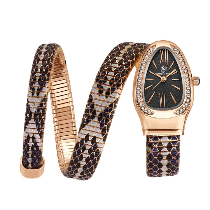 Sansi Mayo Koil Snake Watch — Two Tone Rose Gold & Black Edition
