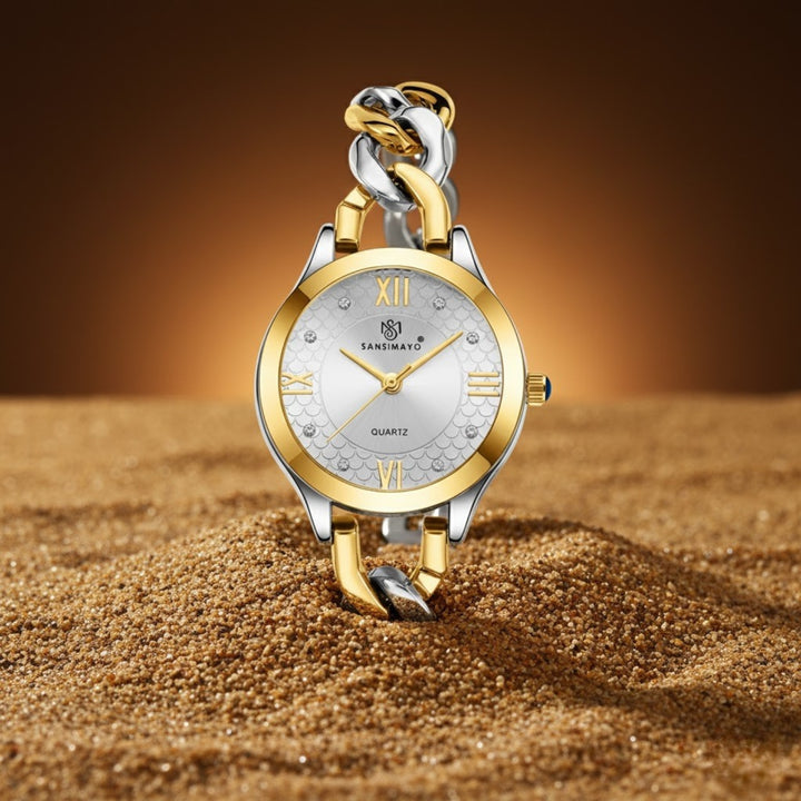 Zeenat Two Tone Silver Gold Grey Dial Quartz Watch