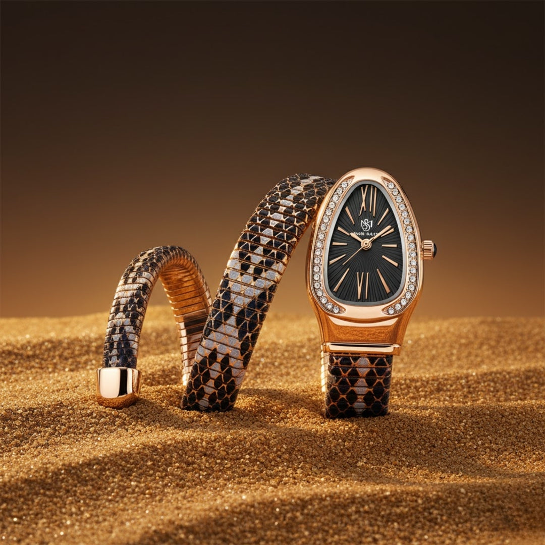 Sansi Mayo Koil Snake Watch — Two Tone Rose Gold & Black Edition