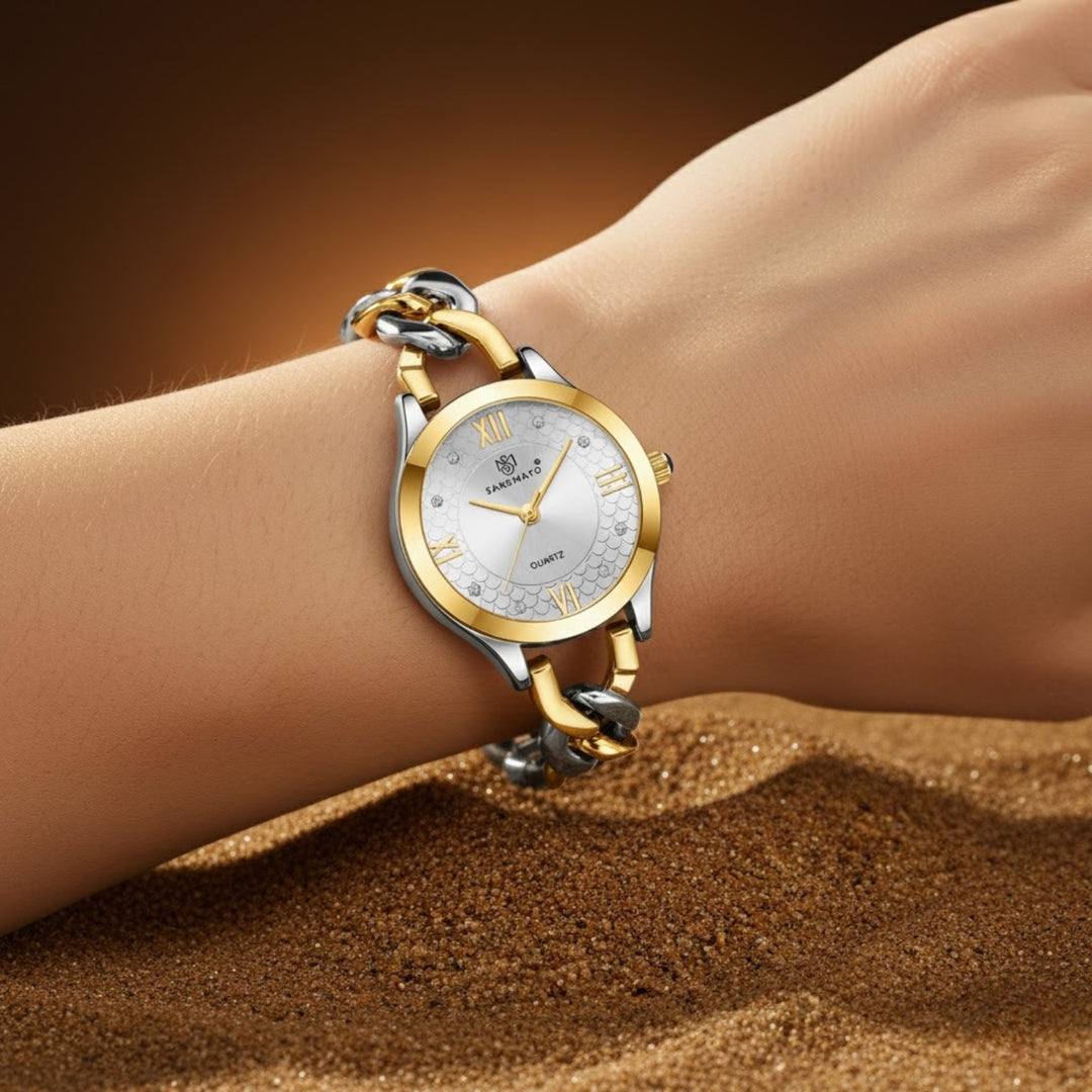 Zeenat Two Tone Silver Gold Grey Dial Quartz Watch