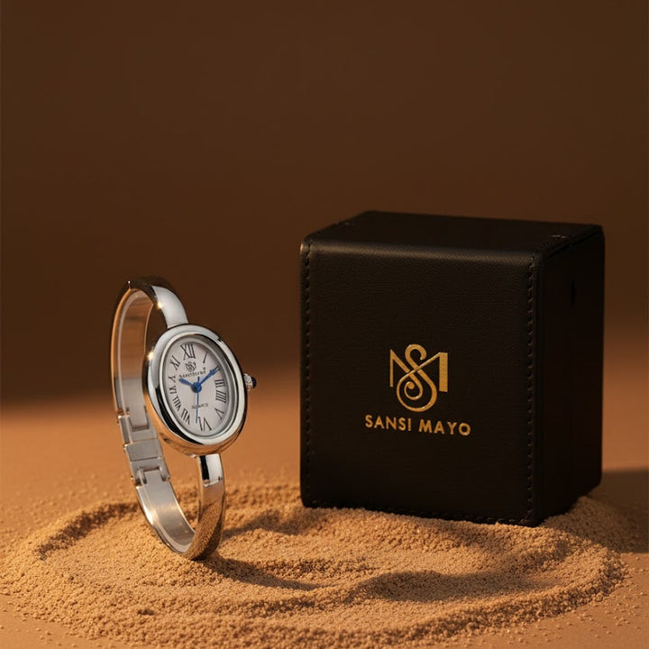 Sansi Mayo Minari Watch — Silver Stainless Steel (White Dial)