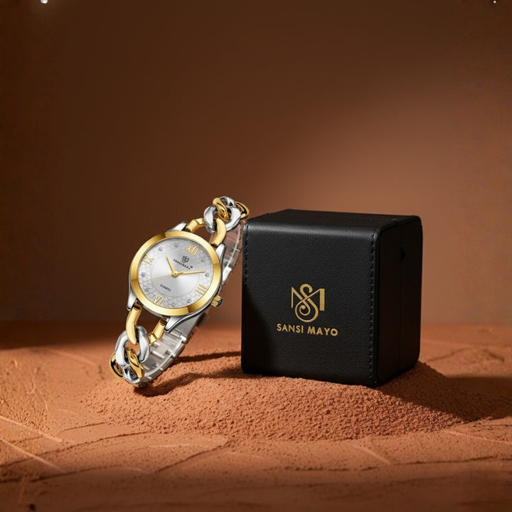 Zeenat Two Tone Silver Gold Grey Dial Quartz Watch