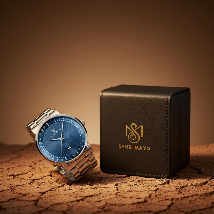 Silver Stainless Steel Watch — Blue Dial