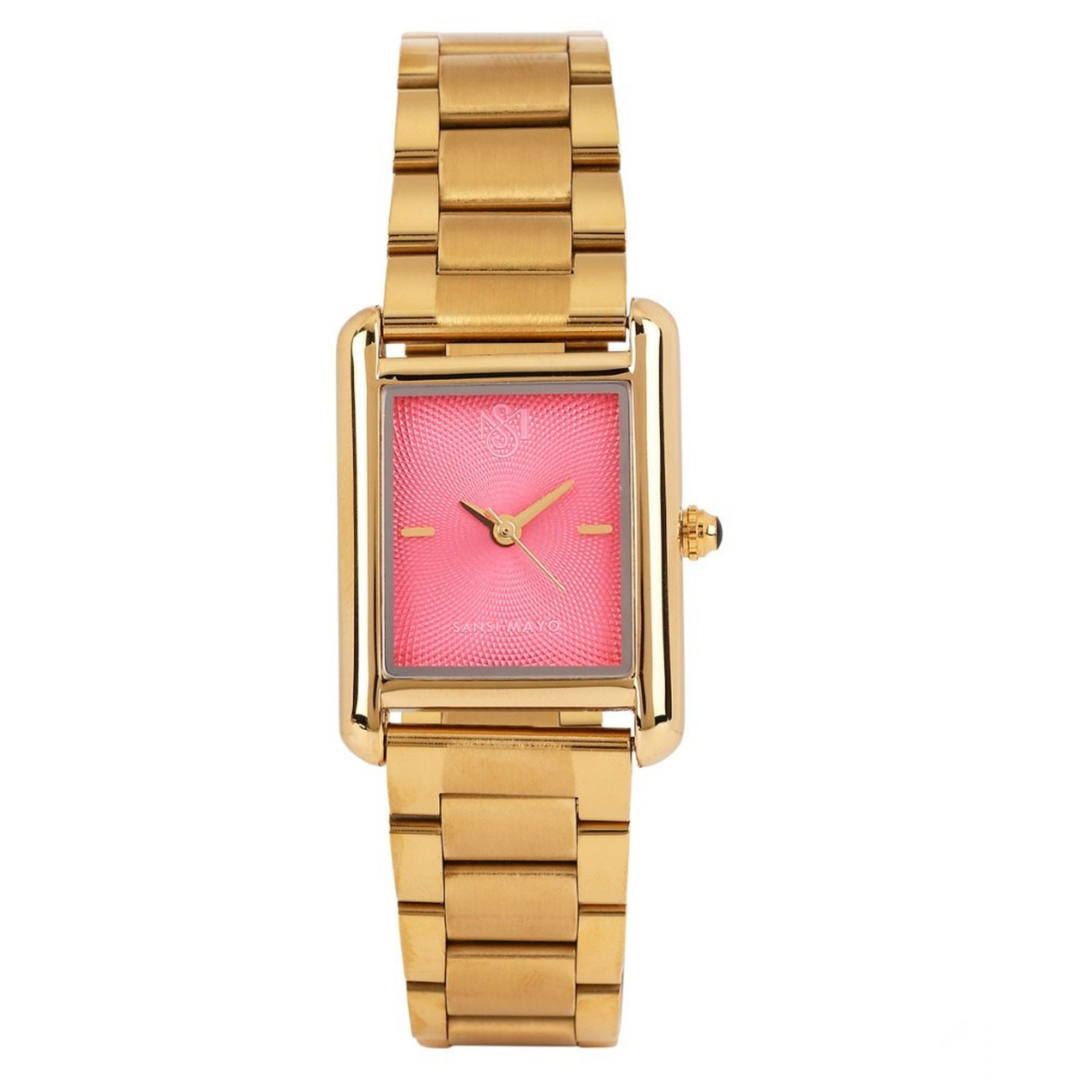 Sansi Mayo Women’s Watch & Jewellery Gift Set — Gold with Dark Pink Dial & Crystal Egyptian Stone