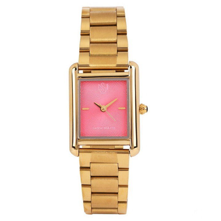 Sansi Mayo Women’s Watch & Jewellery Gift Set — Gold with Dark Pink Dial & Crystal Egyptian Stone