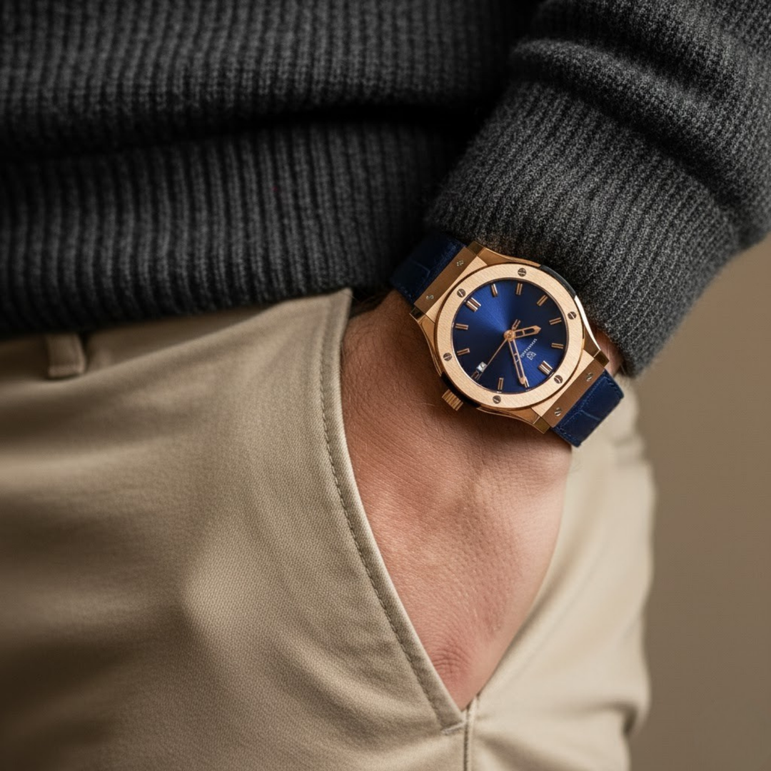 Royal Blue Leather Analog