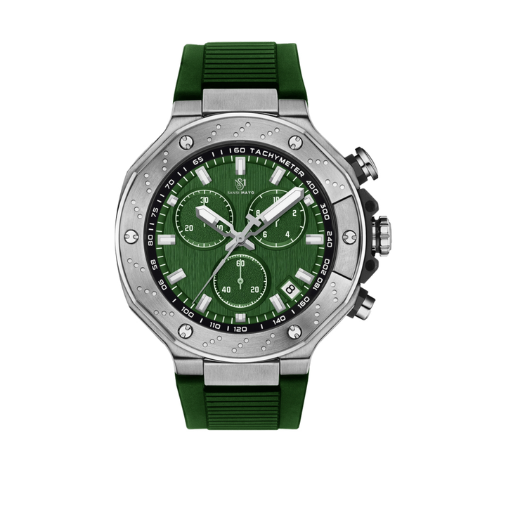 Romano Green Dial Men’s Watch — Silver Case with Green Silicone Strap