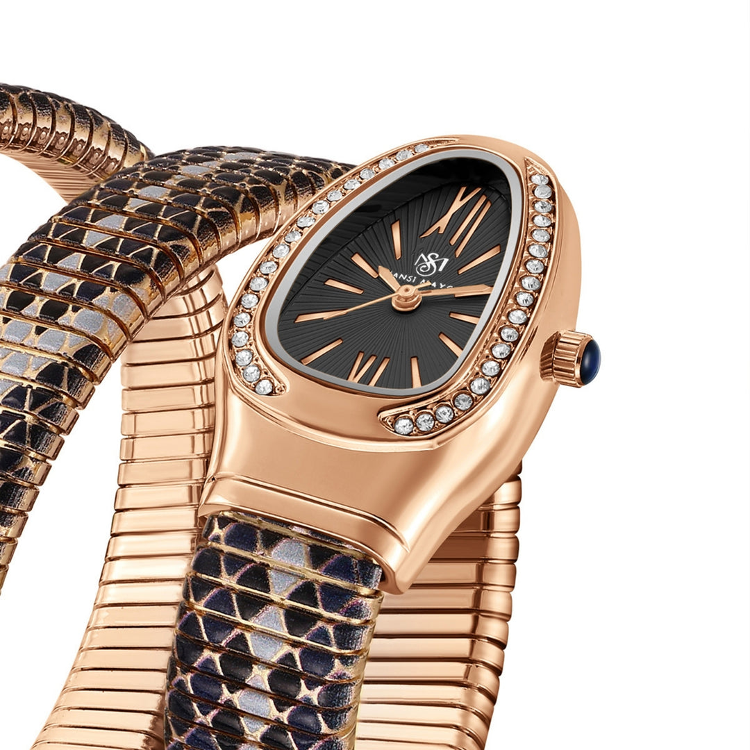 Sansi Mayo Koil Snake Watch — Two Tone Rose Gold & Black Edition