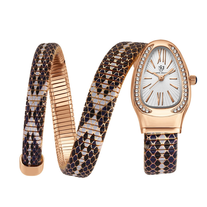Sansi Mayo Koil Snake Watch — Two Tone Rose Gold & White Edition