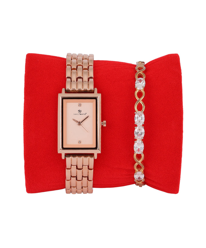 Sansimayo Women’s Rose Gold Watch with Bracelet – Crystal Stone Edition