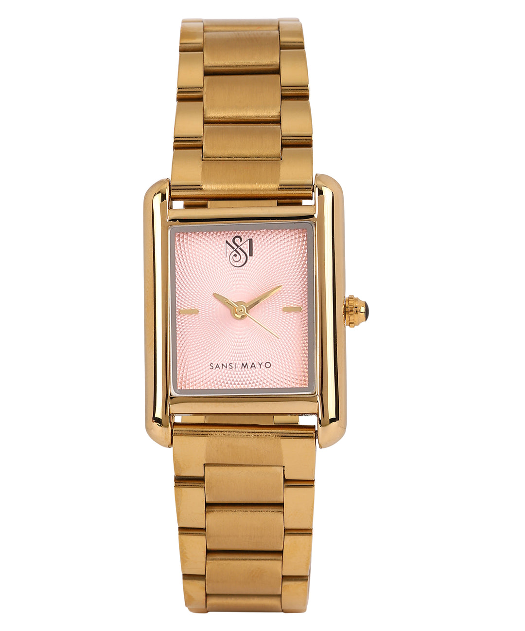 Sansi Mayo Women’s Watch, Bangle & Ring Gift Set — Gold Stainless Steel with Light Pink Dial & Crystal Egyptian Stone