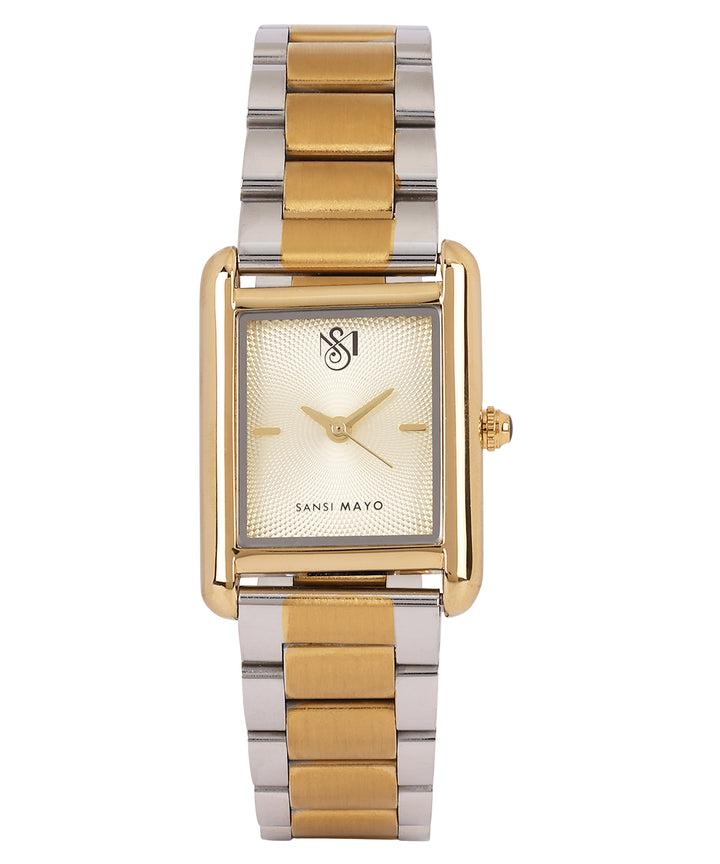 Sansi Mayo Women’s Watch, Bangle & Ring Gift Set — Two Tone Silver Gold with Gold Dial & Crystal Egyptian Stone