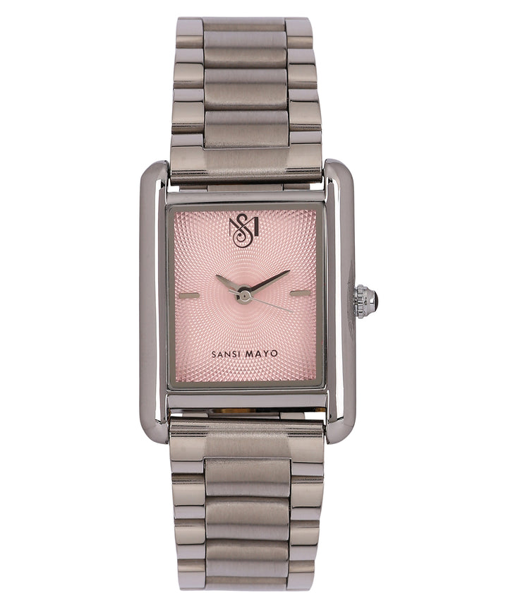 Sansi Mayo Women’s Watch & Jewellery Gift Set — Silver with Light Pink Dial & Egyptian Stone