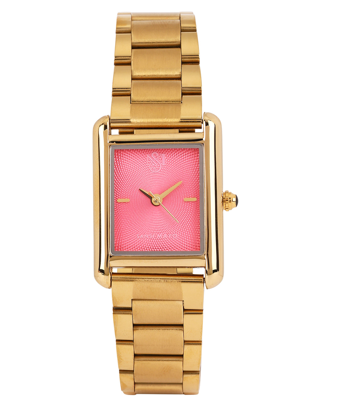 Sansi Mayo Women’s Watch & Jewellery Gift Set — Gold with Dark Pink Dial & Crystal Egyptian Stone