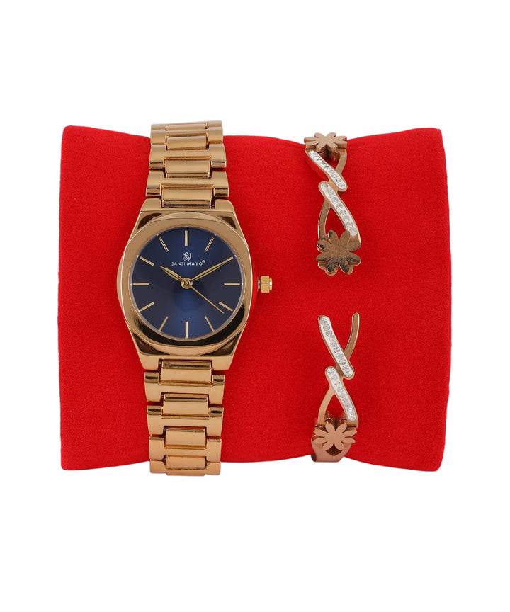 Sansimayo Women’s Blue Dial Watch with Bracelet – Gold Finish