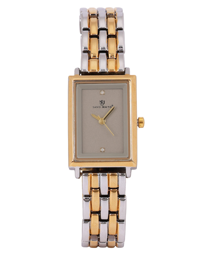 Sansi Mayo Women’s Watch, Bangle & Ring Gift Set — Two-Tone Silver Gold with Grey Dial & Crystal Egyptian Stone
