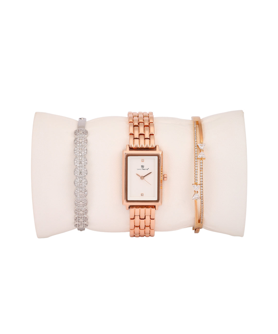Sansimayo Women’s White Dial Watch with 2 Bracelets – Rose Gold Edition