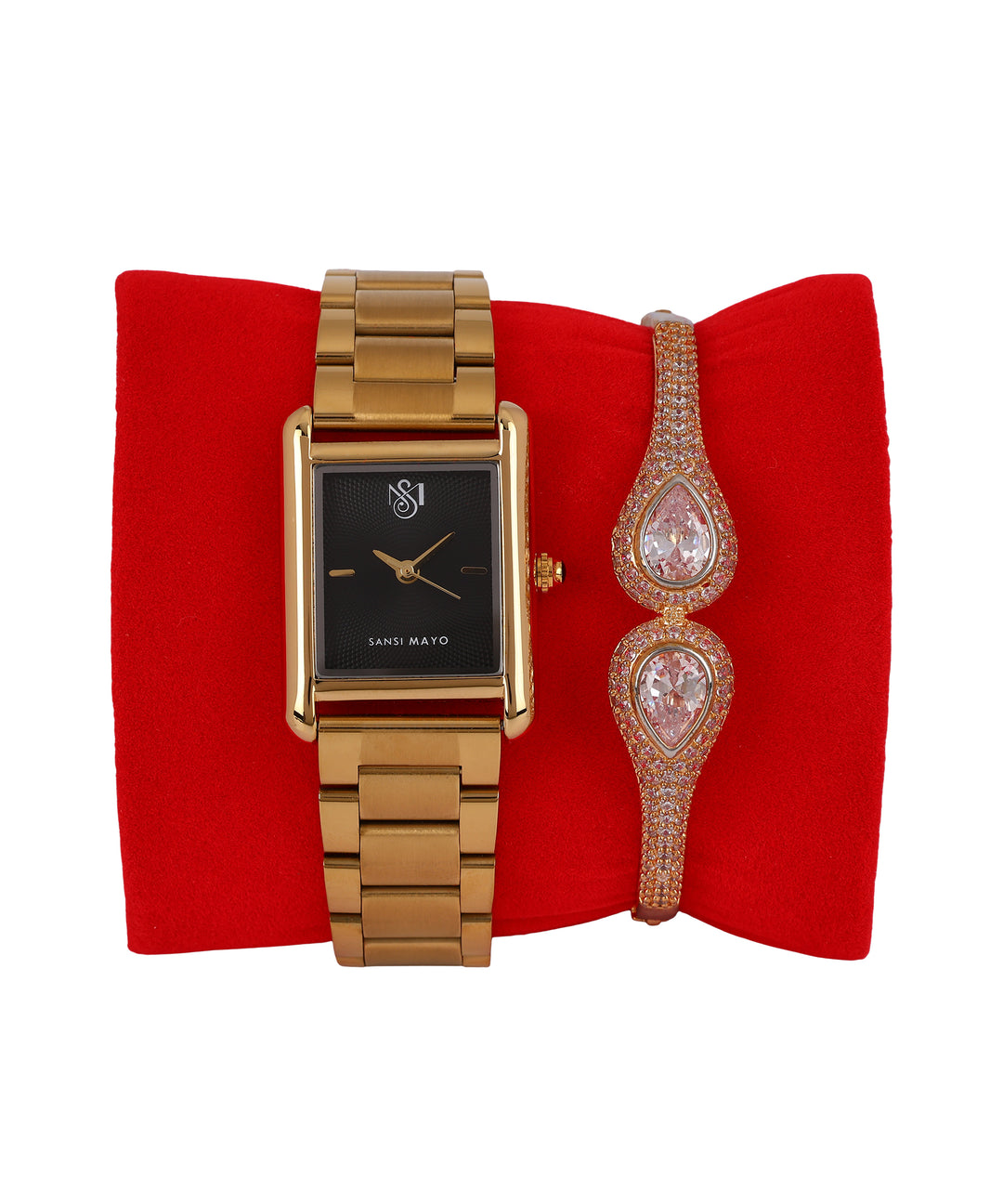 Sansimayo Women’s Black Dial Watch with Bracelet – Gold Edition