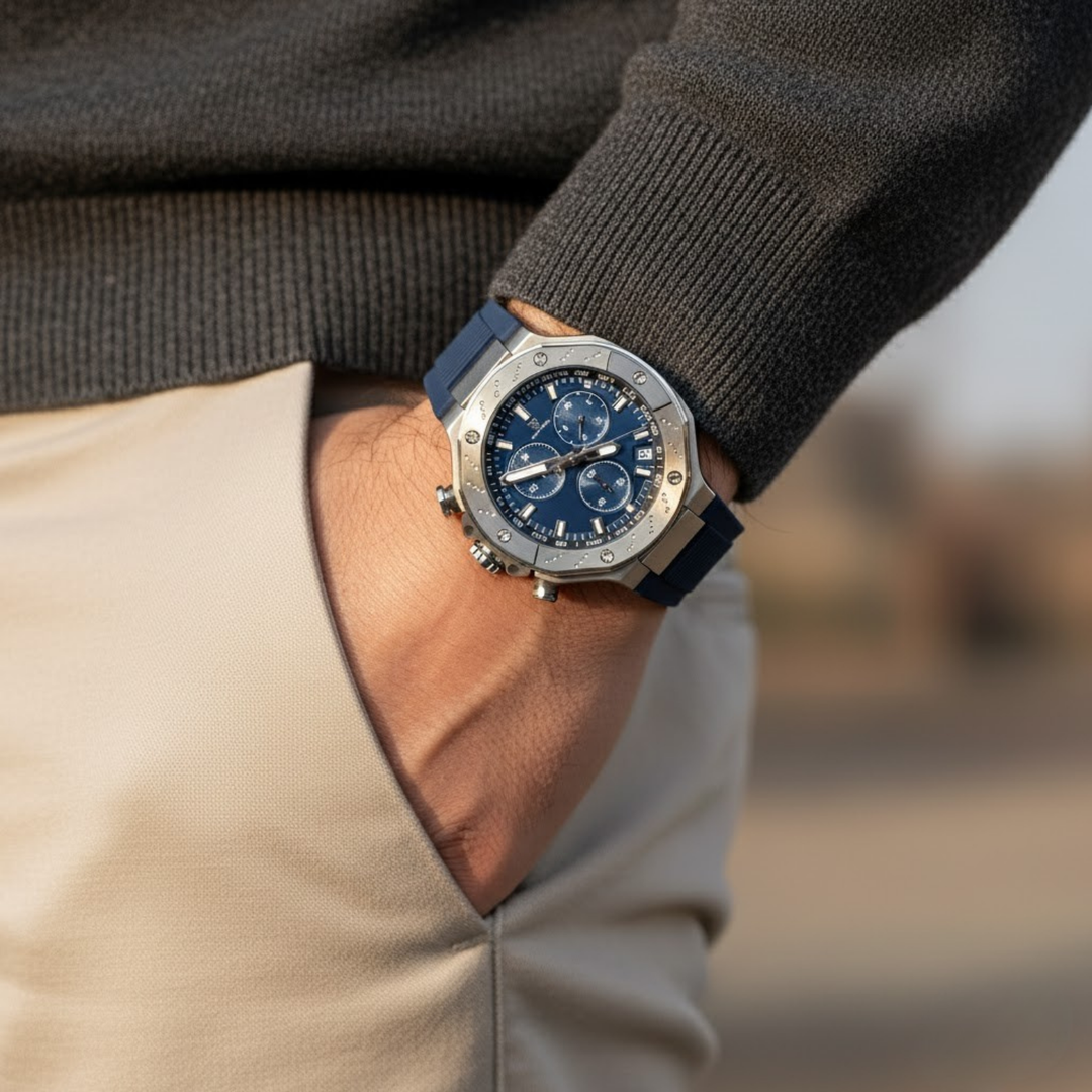 Romano Watch — Blue Dial with Date & Second Dial