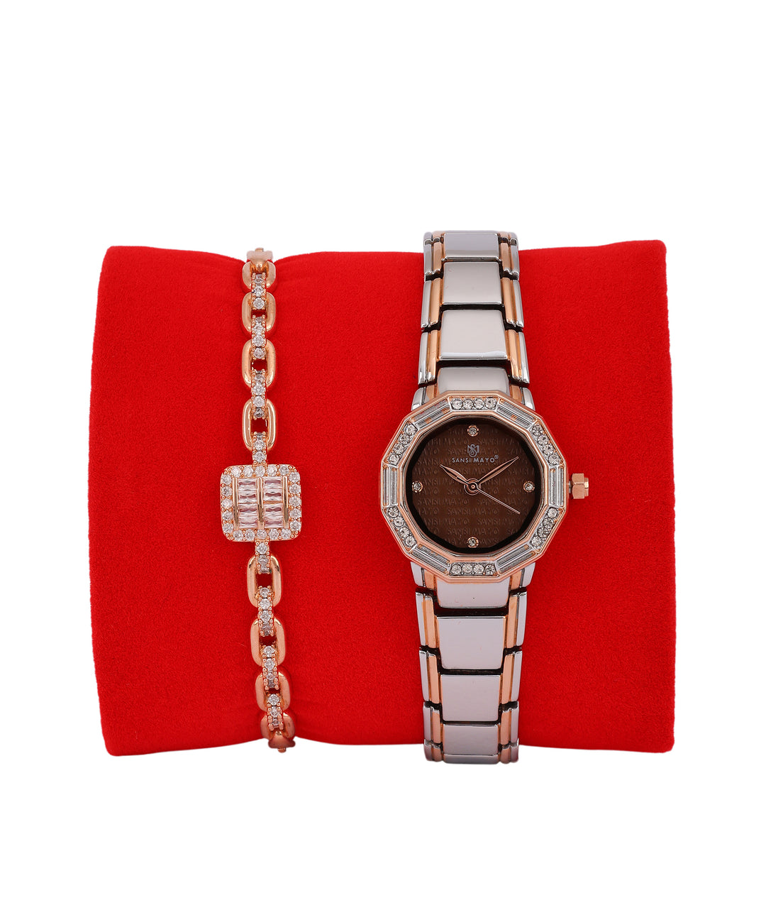 Sansimayo Women’s Blue Dial Watch with Bracelet – Two Tone Silver Rose Gold Edition