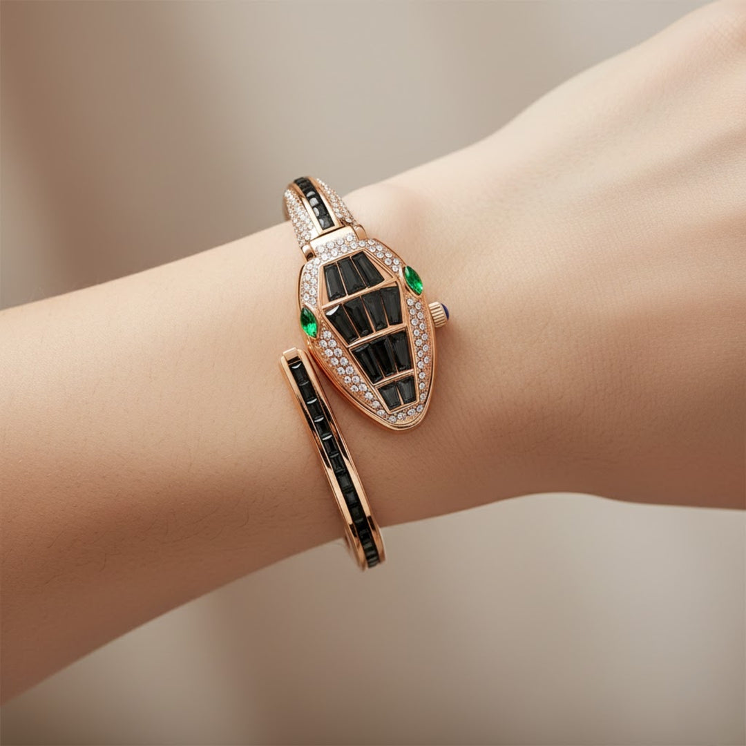 Python Rose Gold And Black Bracelet Watch – White Dial | Sansi Mayo