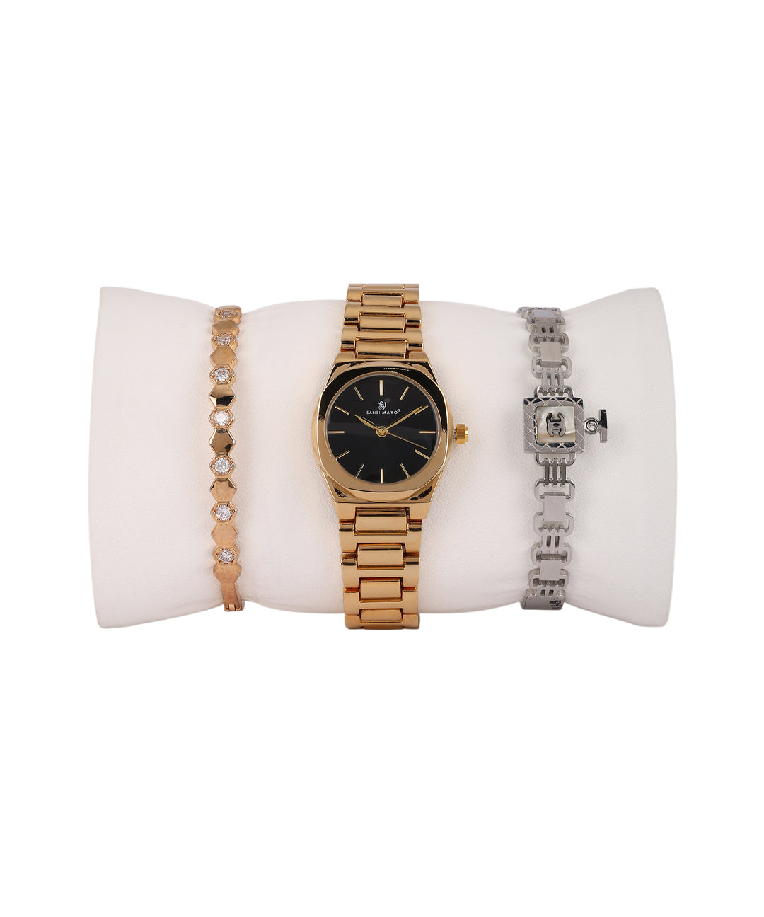 Sansimayo Women’s Blue Dial Watch with 2 Bracelets – Gold Edition