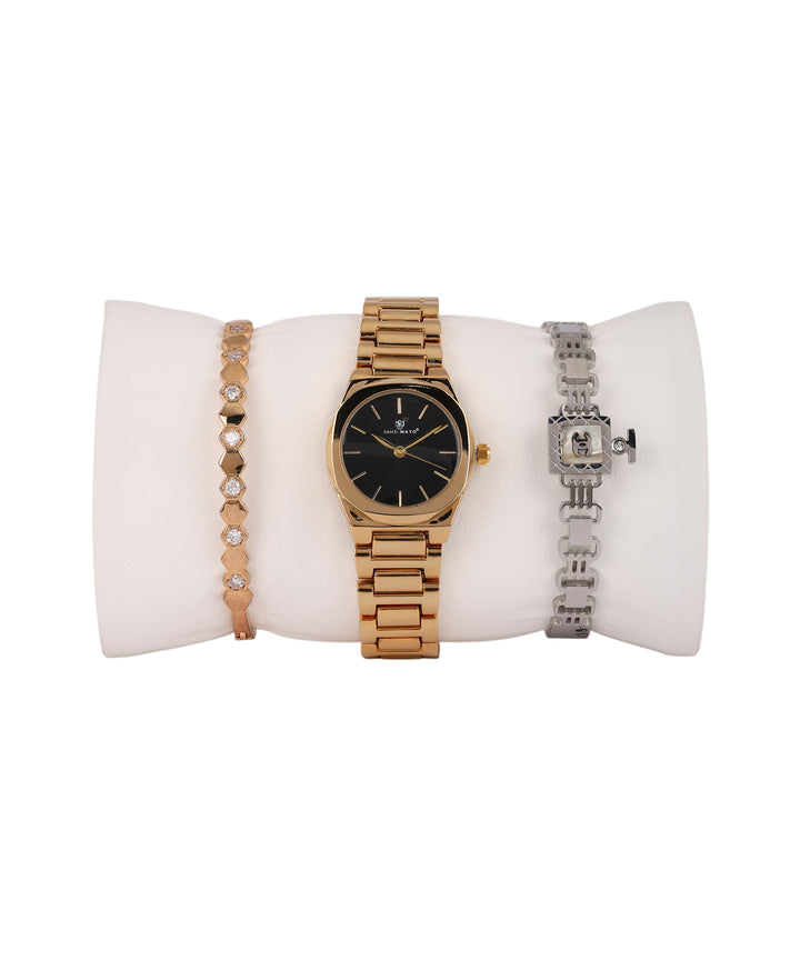Sansimayo Women’s Blue Dial Watch with 2 Bracelets – Gold Edition