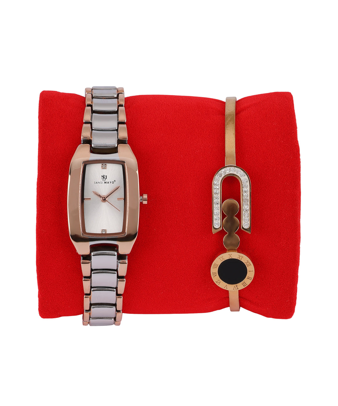 Sansimayo Women’s White Dial Watch with Bracelet – Silver Rose Gold Edition
