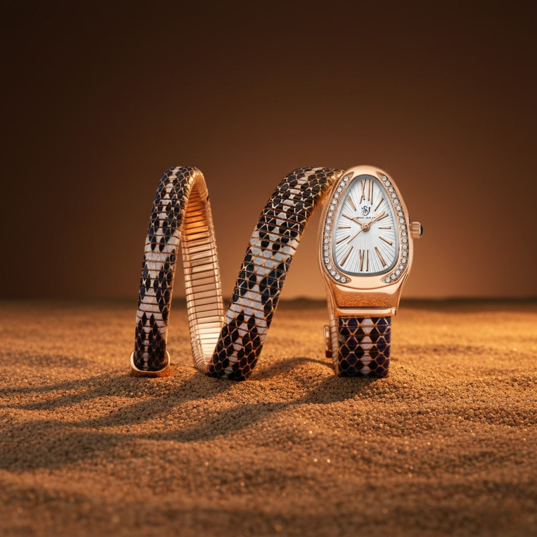 Sansi Mayo Koil Snake Watch — Two Tone Rose Gold & White Edition