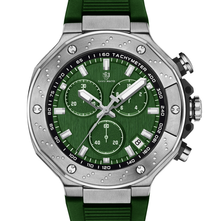 Romano Green Dial Men’s Watch — Silver Case with Green Silicone Strap