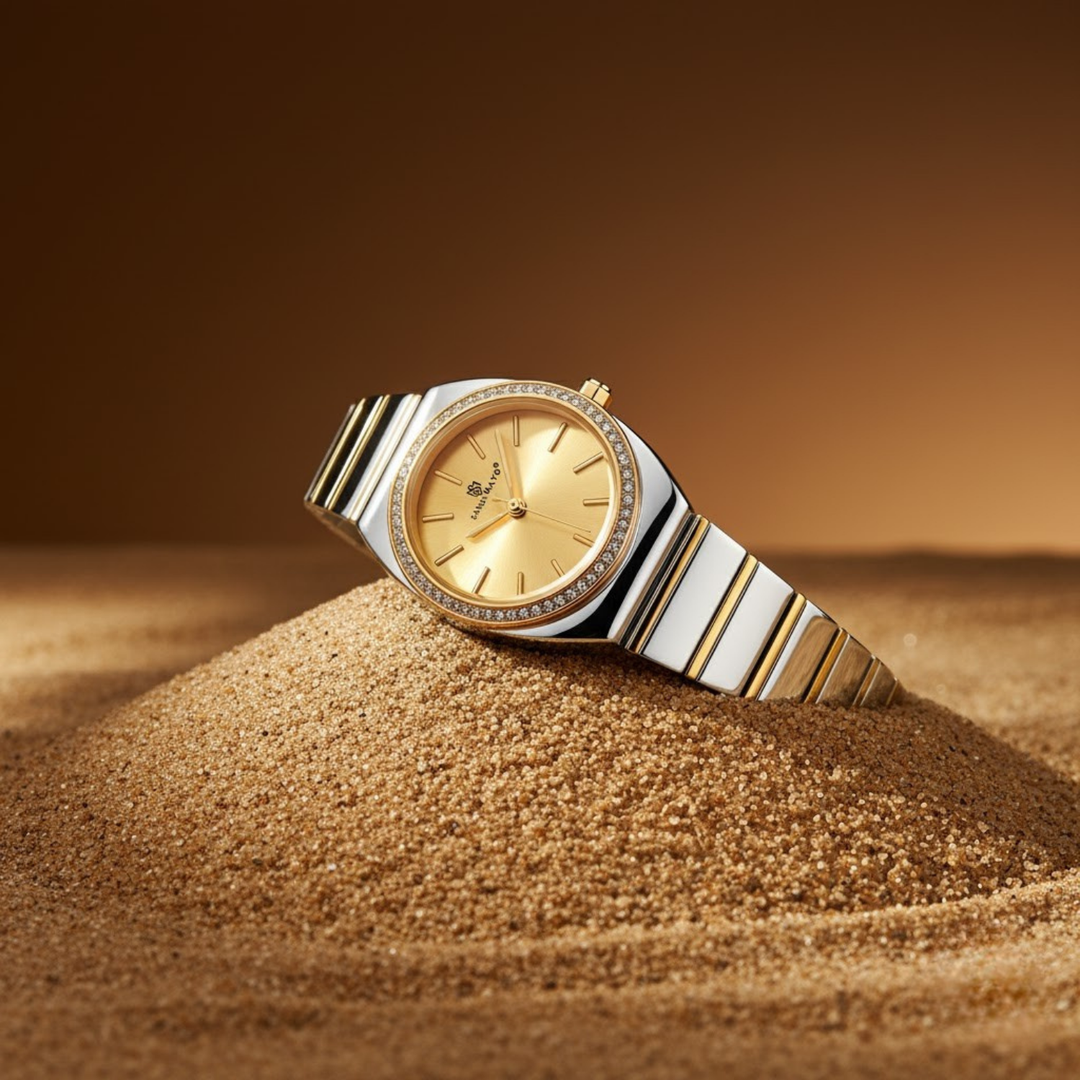 Gold Dial Two Tone silver Gold Watch — Egyptian Stone Edition