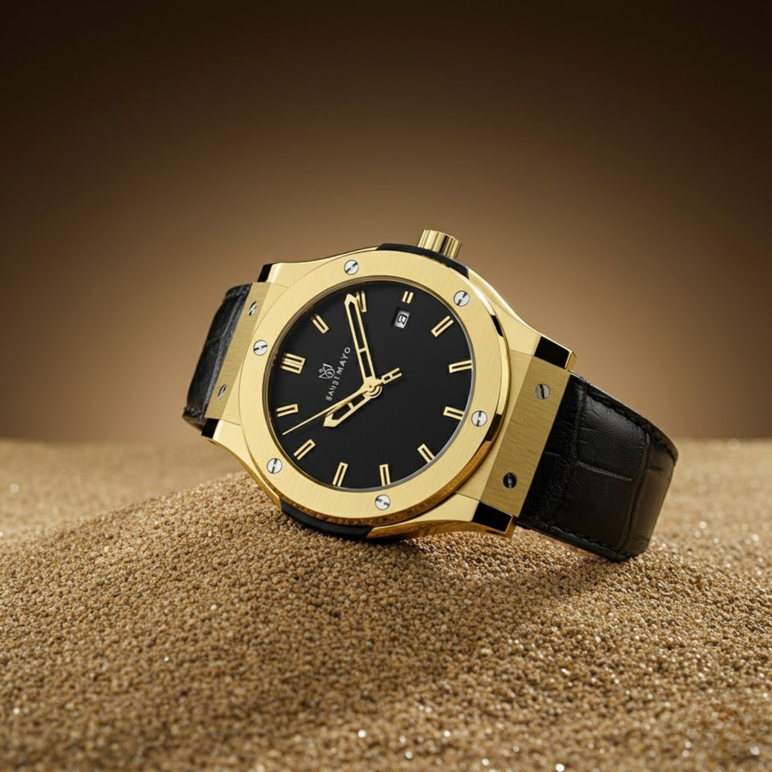 Onyx Black Leather Analog