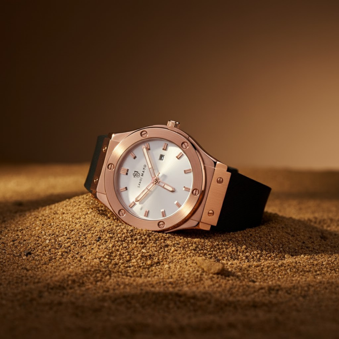 Gold & White Wrist Watch