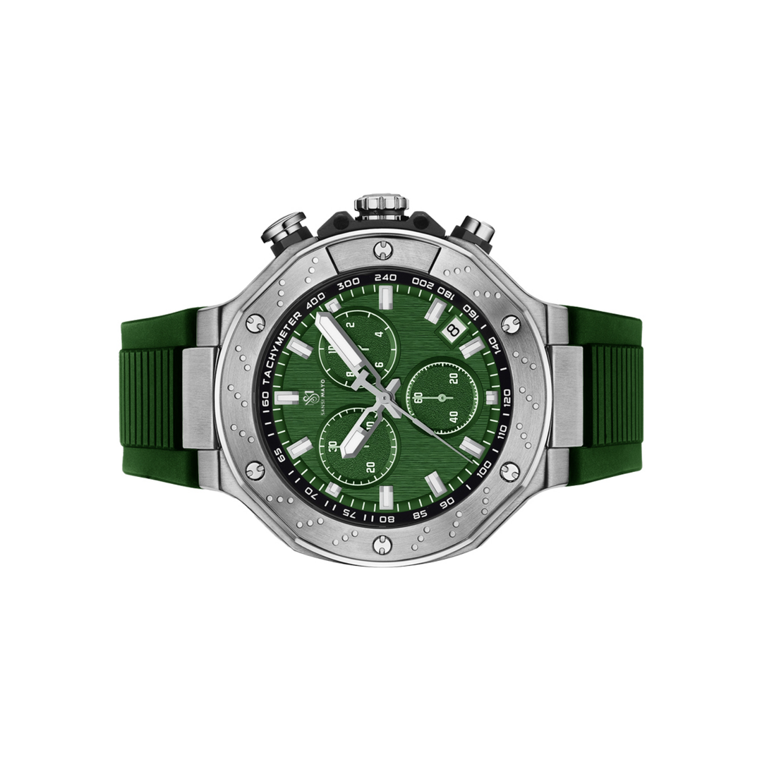 Romano Green Dial Men’s Watch — Silver Case with Green Silicone Strap