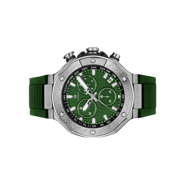 Romano Green Dial Men’s Watch — Silver Case with Green Silicone Strap