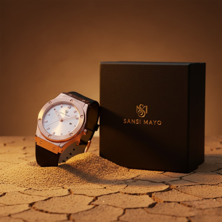 Gold & White Wrist Watch