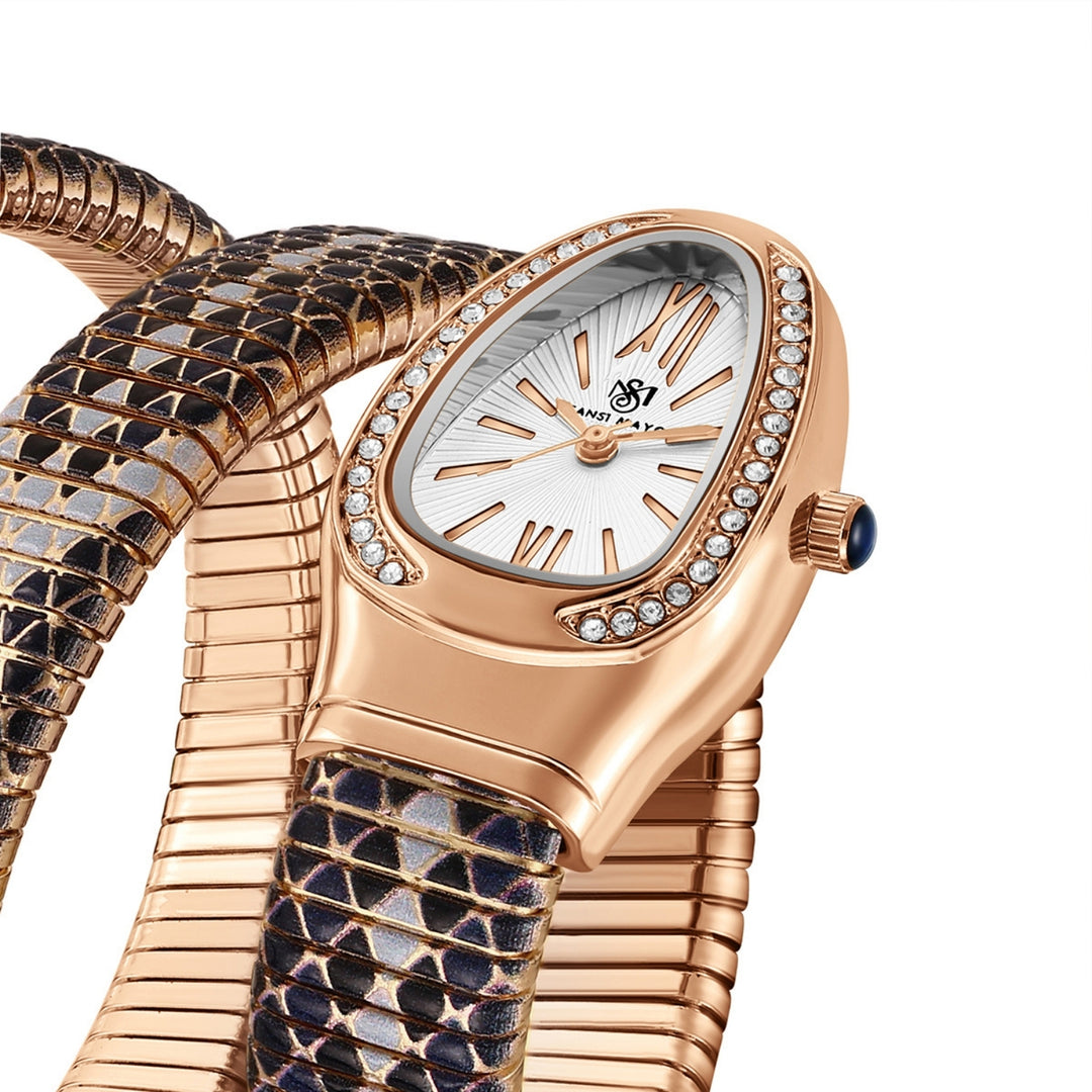 Sansi Mayo Koil Snake Watch — Two Tone Rose Gold & White Edition