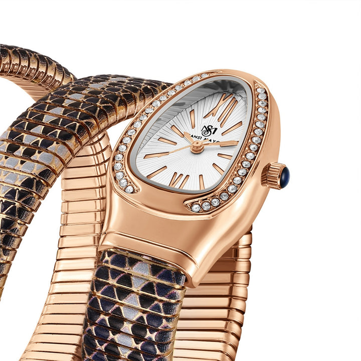 Sansi Mayo Koil Snake Watch — Two Tone Rose Gold & White Edition