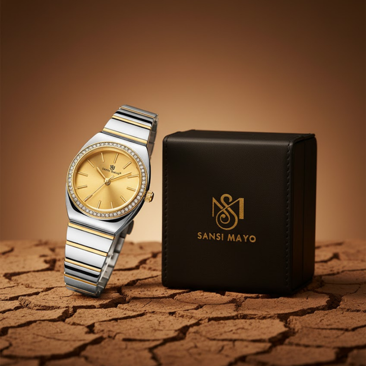 Gold Dial Two Tone silver Gold Watch — Egyptian Stone Edition