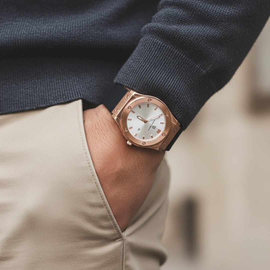 Gold & White Wrist Watch
