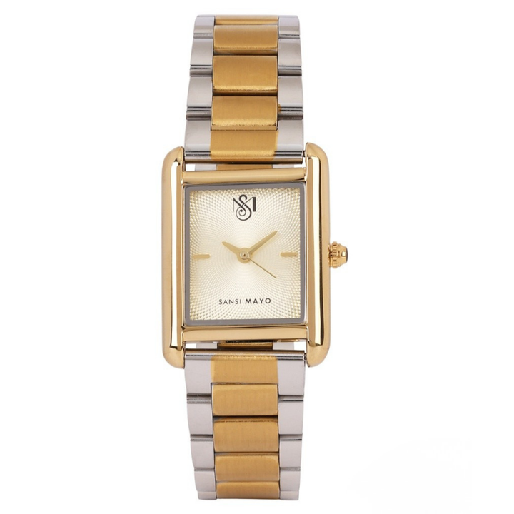 Sansi Mayo Women’s Watch, Bangle & Ring Gift Set — Two Tone Silver Gold with Gold Dial & Crystal Egyptian Stone
