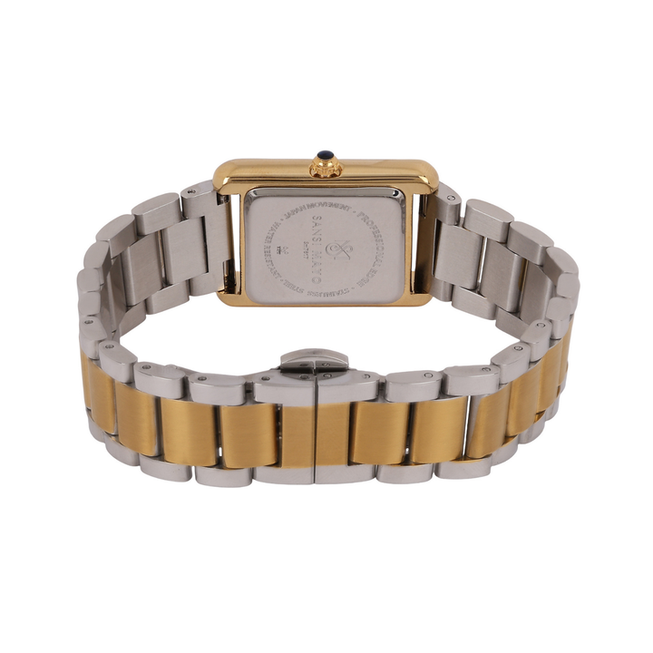 Sansi Mayo Women’s Watch, Bangle & Ring Gift Set — Two Tone Silver Gold with Gold Dial & Crystal Egyptian Stone