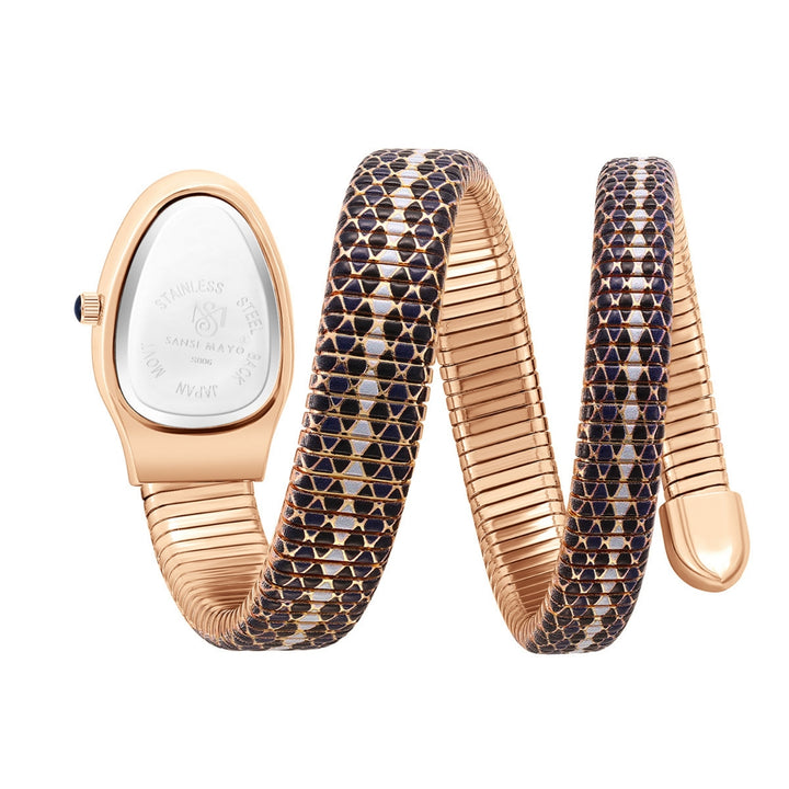 Sansi Mayo Koil Snake Watch — Two Tone Rose Gold & White Edition