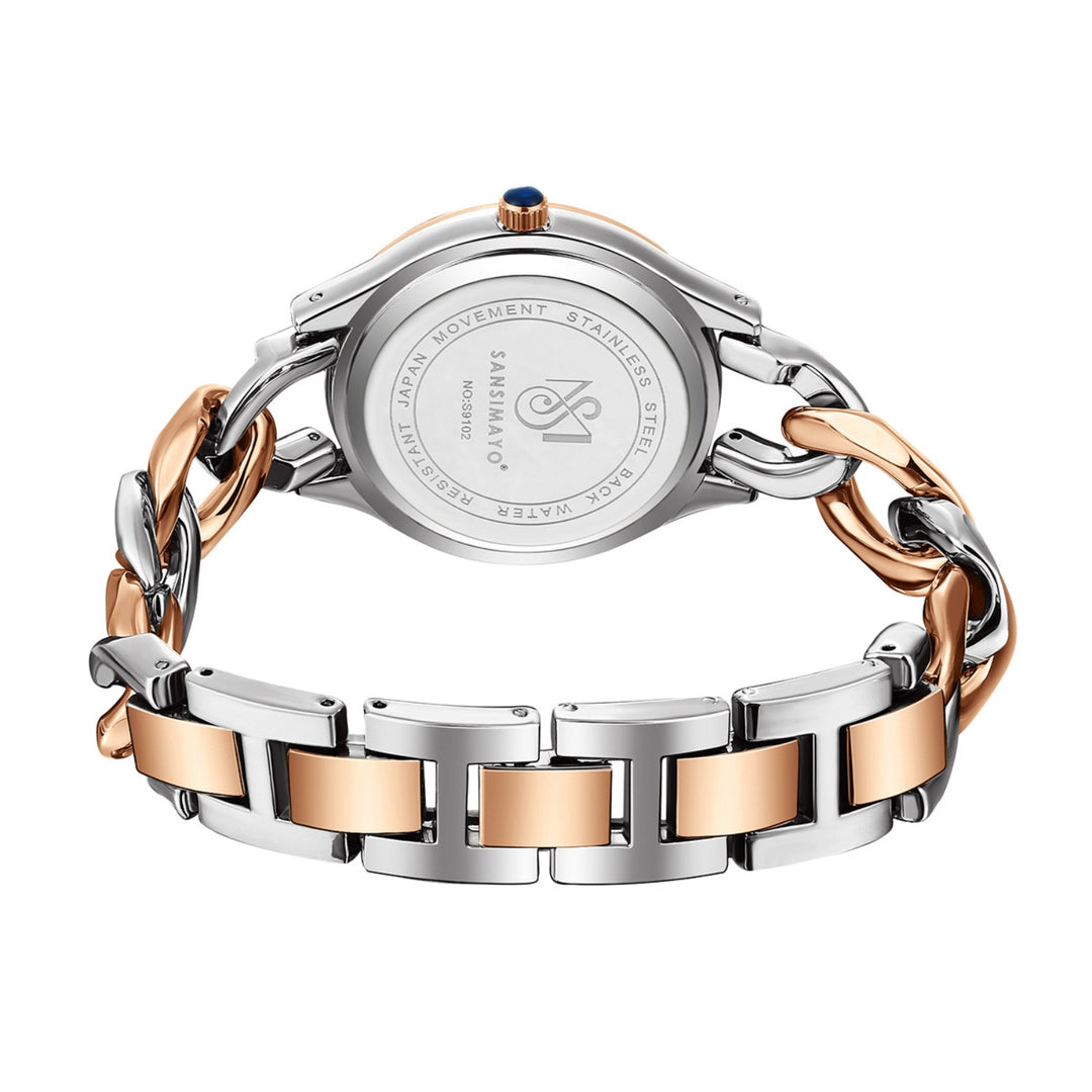 Zeenat Two Tone Silver Rose Gold Black Dial Quartz Watch