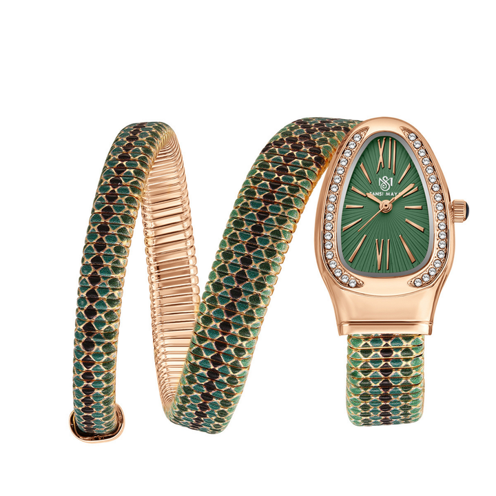 Sansi Mayo Koil Snake Watch — Two Tone Rose Gold & Green Edition