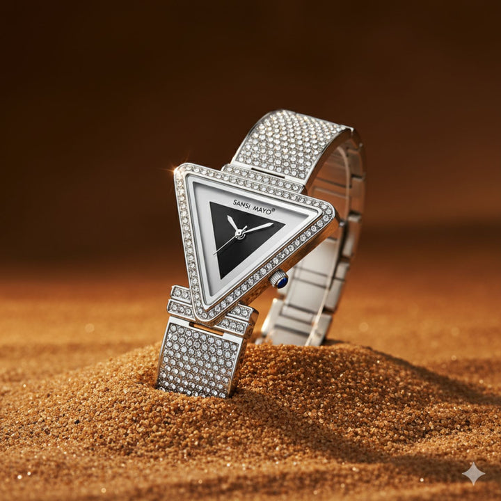 Dina Black Dial Studded Triangle Watch for Women